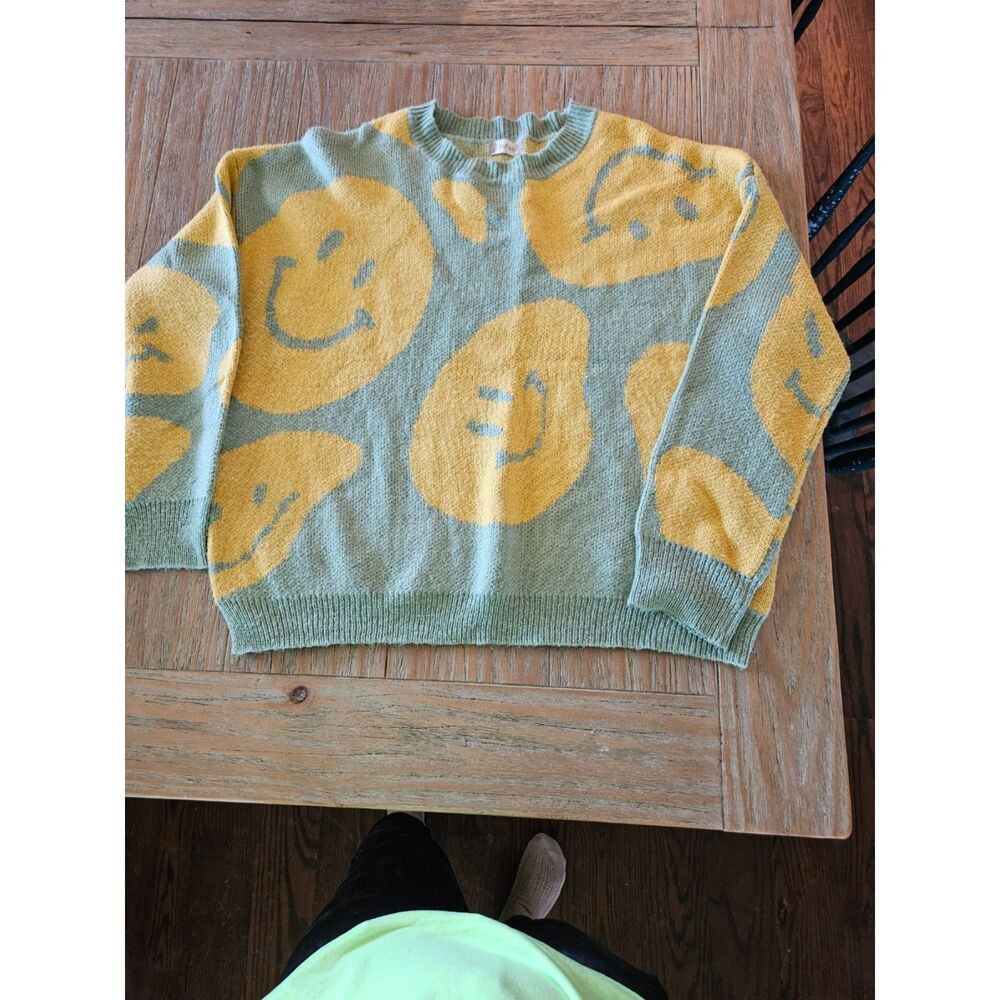 Smiley Face green & yellow sweater - altar'd state size L